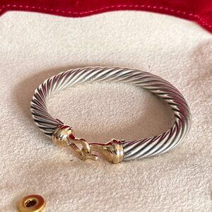 AUTHENTIC David Yurman Cable Classic Buckle Bracelet with 14K Gold